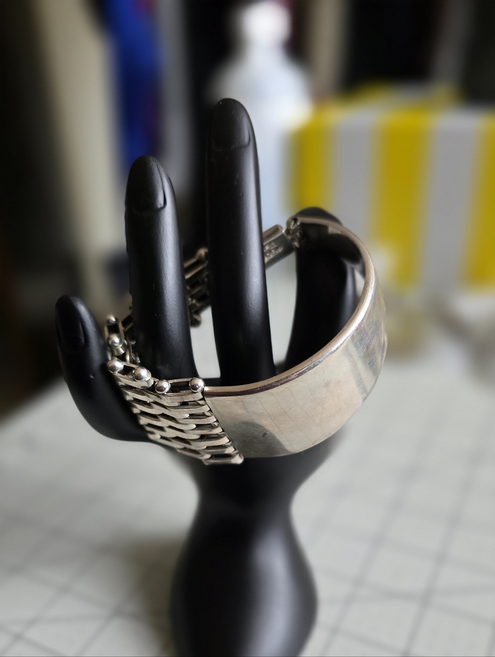 Sterling Silver Wide Link Cuff Bracelet #0911